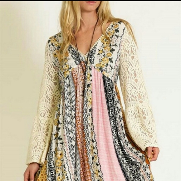 Kori Dresses & Skirts - Kori Boho Patchwork Lace Bell Sleeve Dress